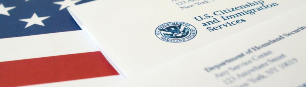 Immigration paperwork with American flag